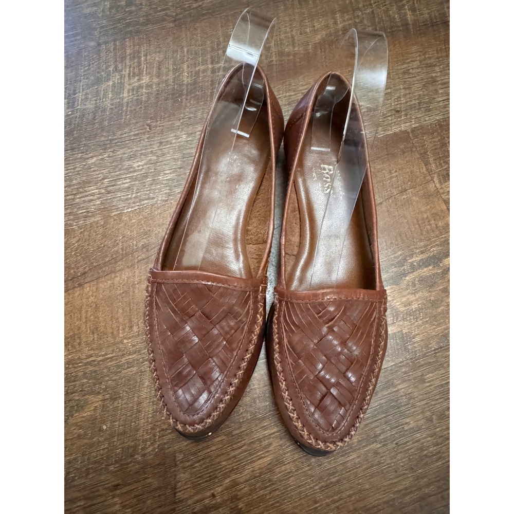 Vintage G.H. Bass Brown Leather Woven Loafers Women's 7M Moc Toe Flats
